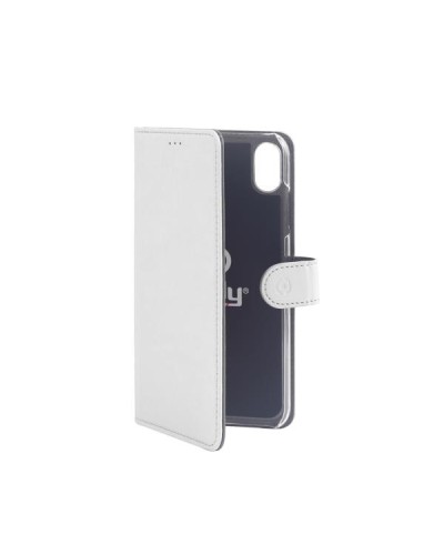 WALLY - Custodia a libro in pelle sintetica con chiusura flap magnetico, slot per carte e funzione stand colore bianco compatib