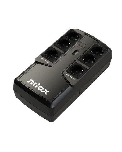 NILOX TECH - UPS Premium Line INTERACTIVE 850VA, connessione USB, 6 Prese Schuko 3 protezione e 3 backup, stabilizzazione Tensi