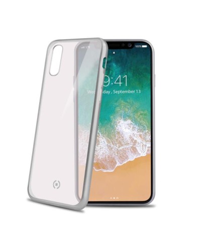 LASER MATT - Cover trasparente morbida con effetto metallo colore argento compatibile con Apple iPhone Xs/ iPhone X