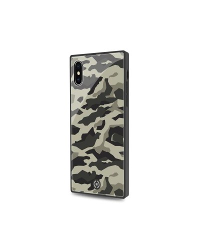 DIAMOND SQUARE - Cover rigida con retro in vetro temperato anti graffio e bordi in TPU con effetto squadrato colore camouflage 