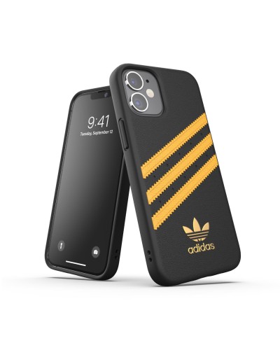 ADIDAS ORIGINALS - Cover SAMBA in TPU+Poliuretano con bordi rialzati di colore nera con strisce oro compatibile con Apple iPhon