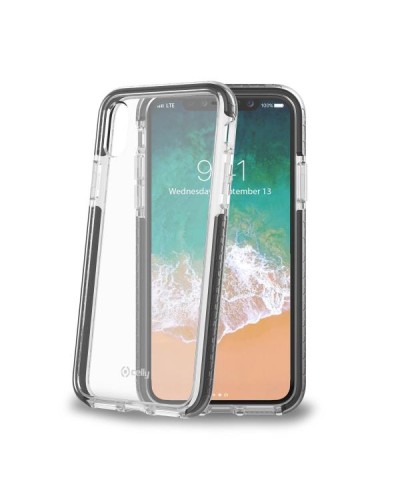 HEXAGON - Cover trasparente nero semi rigida, ultra resistente in TPU + Policarbonato compatibile con Apple iPhone Xs/ iPhone X