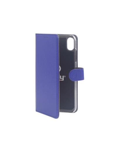 WALLY - Custodia a libro in pelle sintetica con chiusura flap magnetico, slot per carte e funzione stand colore blu compatibile