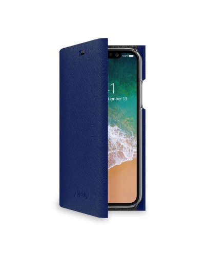 SHELL - Custodia ad agenda con finitura saffiano, slot per carte e funzione stand compatibile con Apple iPhone Xs/ iPhone X