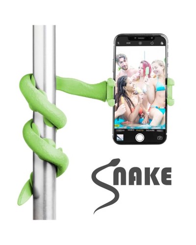 SNAKE - Asta selfie flessibile, 10 maxi ventose per attaccarlo su ogni superficie, dotato di filettatura 1/4", clamp regolabile