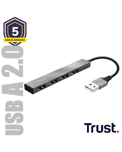 HUB USB A CON 4 PORTE USB-A 2.0 USB-A 2.0 A - TRUST HALYX - ALLUMINIO