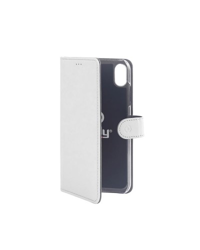 WALLY - Custodia a libro in pelle sintetica con chiusura flap magnetico, slot per carte e funzione stand colore bianco compatib