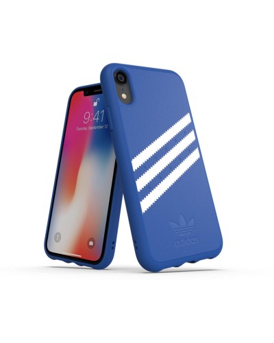 ADIDAS ORIGINALS - Cover SAMBA in TPU+Poliuretano con bordi rialzati di colore blu con strisce bianche compatibile con Apple iP