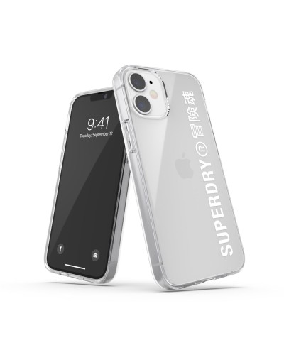 SUPERDRY - Cover trasparente con logo Superdry colore bianco bordi rialzati compatibile con Apple iPhone 12 Mini