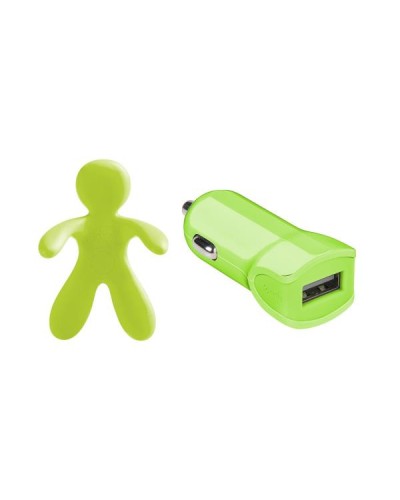 GIULIOCESARE - Profumatore da auto a forma di omino + caricabatteria da auto USB-A 5 Watt