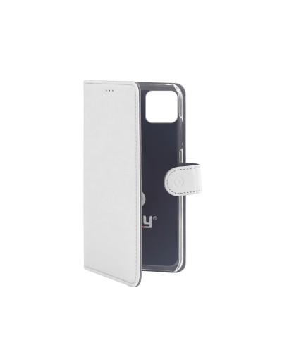 WALLY - Custodia a libro in pelle sintetica con chiusura flap magnetico, slot per carte e funzione stand colore bianco compatib