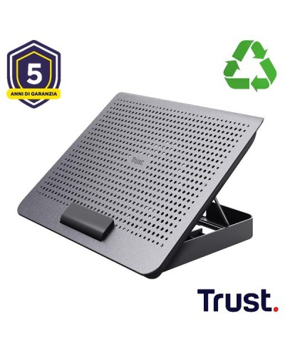 SUPPORTO/RIALZO ECO NOTEBOOK CON VENTOLA GIGANTE DI RAFFREDDAMENTO FINO A 16" - TRUST EXTO - ALLUMINIO