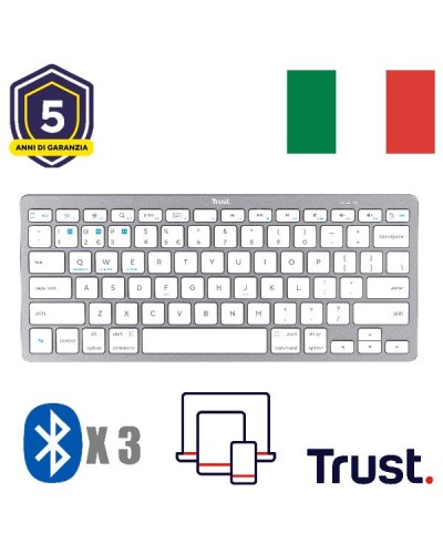TASTIERA WIRELESS BLUETOOTH MULTICONNECT 3 BT - LAYOUT ITALIANO - TRUST BASICS - ARGENTO/BIANCO