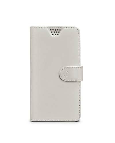 WALLYUNI - Custodia universale a libro colore bianco con sistema fissaggio adesivo compatibile con gli smartphone da 5" a 5.7" 