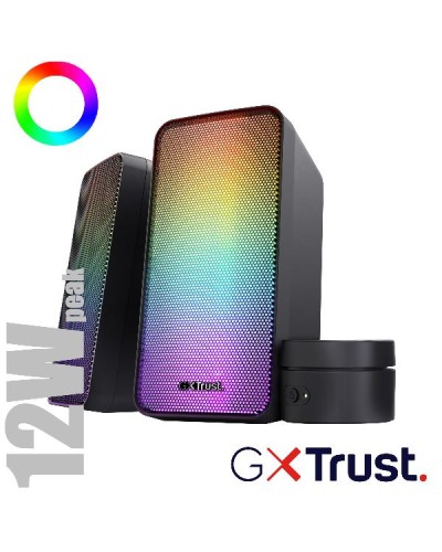 SET GAMING ALTOPARLANTI SPEAKERS 2.0 12W PICCO (6W RMS) ILLUMINATI LED RGB CON TELECOMANDO - TRUST GXT611 WEZZ