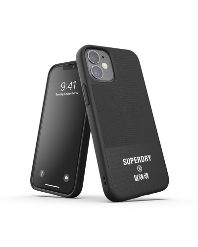 SUPERDRY - Cover in TPU+Policarbonato flessibile anti-urto con intarsiatura in tela colore nero compatibile con Apple iPhone 12