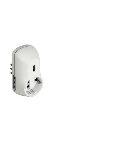Adattatore 2 Prese F. 10A, Presa F. Tedesca, Presa USB. Presa Maschio 10A -Bianco-