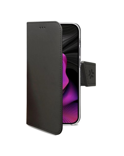 WALLY - Custodia a libro in pelle sintetica con chiusura flap magnetico, slot per carte e funzione stand colore nero compatibil
