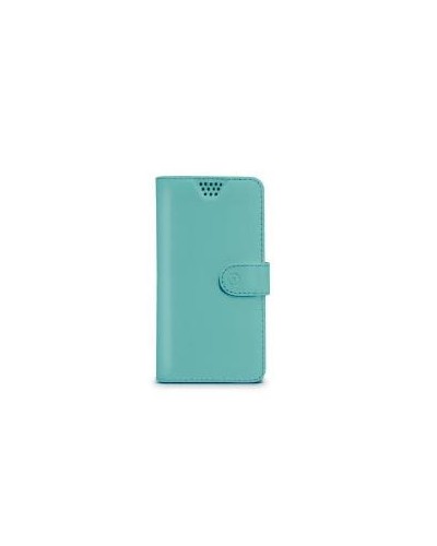 WALLYUNI - Custodia universale a libro colore azzurro tiffany con sistema fissaggio adesivo compatibile con gli smartphone da 4