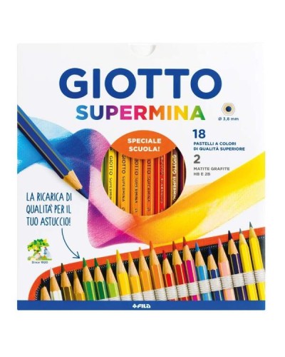 GIOTTO  SUPERMINA ASTUCCIO 18 PASTELLI + 2 MATITE GRAFITE HB E 2B