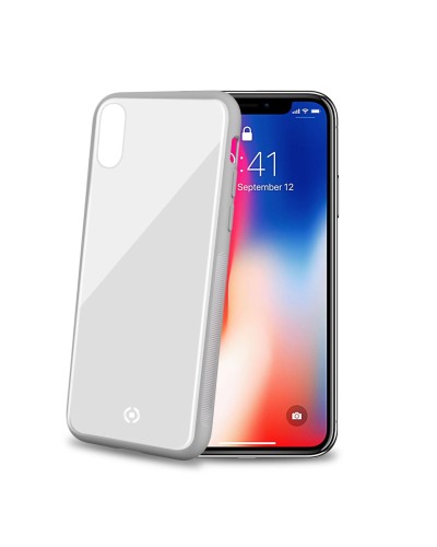 DIAMOND - Cover rigida in vetro temperato anti-graffio e bordi in TPU colore bianco compatibile con Apple iPhone Xs/ iPhone X