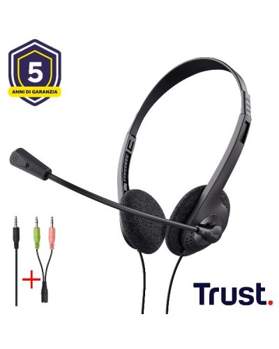 CUFFIE ON-EAR CABLATE 1,8M JACK 3,5 SUPERLEGGERE - TRUST PRIMO - NERO