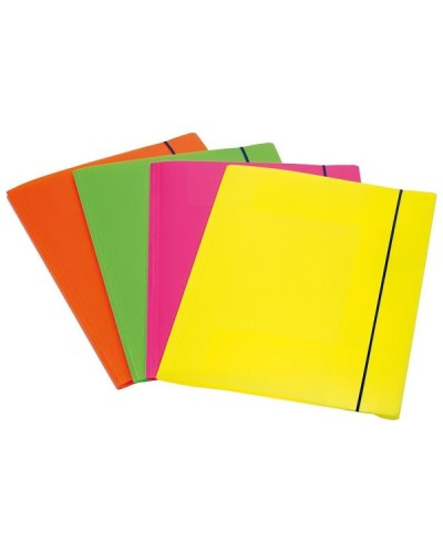 CARTELLE A 3 LEMBI CON ELASTICO. CONFEZIONE DA 4 COLORI FLUORESCENTI