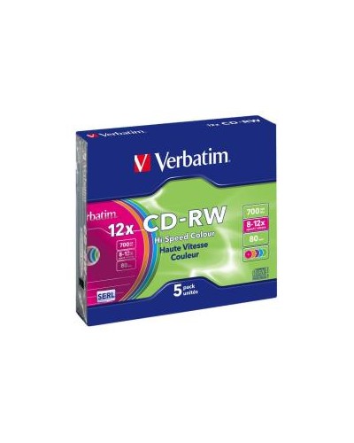 CD-RW 700MB 12X COLOR SLIM CASE 5PZ