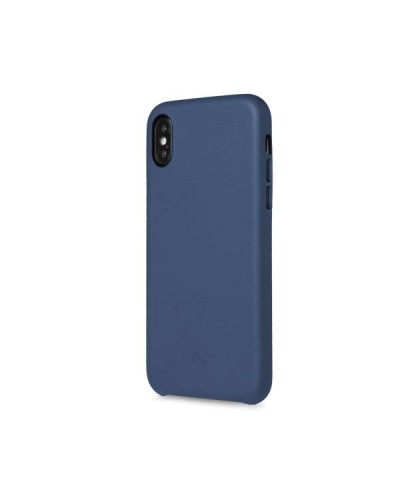 SUPERIOR - Cover in pelle sintetica con copertura tasti in alluminio colorato, colore blu compatibile con Apple iPhone Xs Max