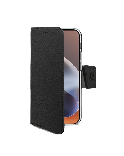 WALLY - Custodia a libro in pelle sintetica con chiusura flap magnetico, slot per carte e funzione stand colore nero compatibil