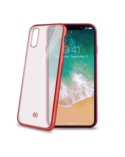 LASER MATT - Cover trasparente morbida con effetto metallo colore rosso compatibile con Apple iPhone Xs/ iPhone X
