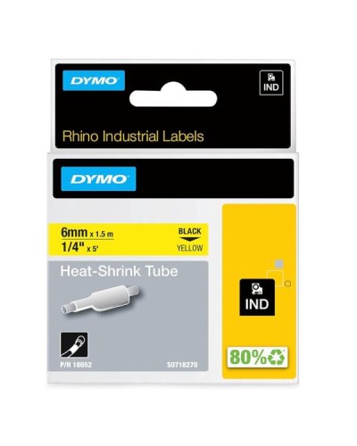 Etichette termorestringenti 6mm x 1.5mt nero su giallo
