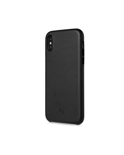 SUPERIOR - Cover in pelle sintetica con copertura tasti in alluminio colorato, colore nero compatibile con Apple iPhone Xs/ iPh