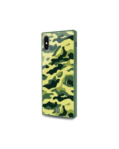 DIAMOND SQUARE - Cover rigida con retro in vetro temperato anti graffio e bordi in TPU con effetto squadrato colore camouflage 