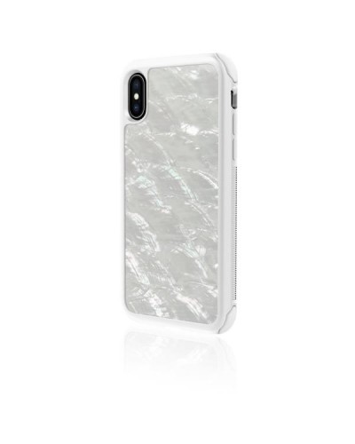WHITE DIAMONDS - Cover Ultra protettiva con bordi anti-shock con texture Madre perla bianco compatibile con Apple iPhone Xs/ iP