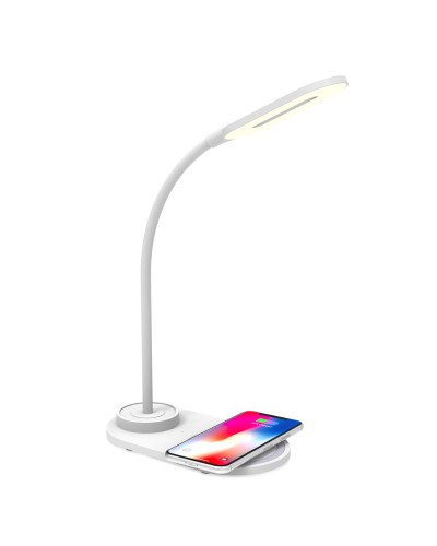 WLLIGHTMINI - Lampada LED con caricabatteria wireless integrato, potenza massima 10 Watt, tre tonalità di luce, braccio flessi