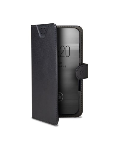 WALLY ONE - Custodia universale a libro colore nero con fissaggio e sistema rotazione 360° compatibile con tutti gli smartphon