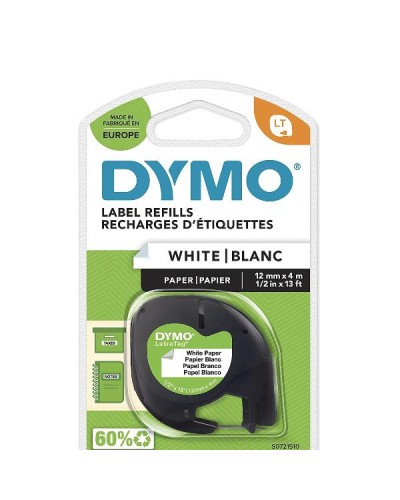 Nastro DYMO LT in carta  12mmx4mt - Bianco