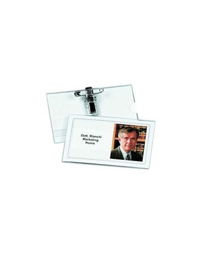 Portabadge semirigido 90x55 mm con spilla e clip - 50 pz