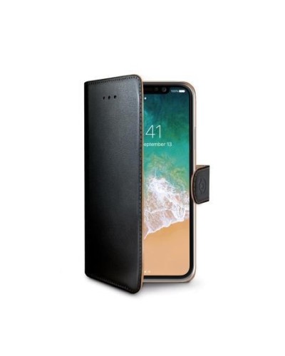 WALLY - Custodia a libro in pelle sintetica con chiusura flap magnetico, slot per carte e funzione stand colore nero compatibil