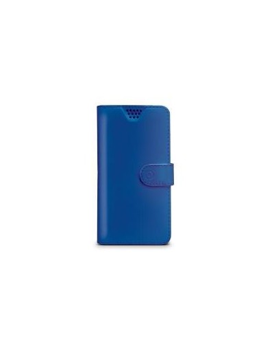 WALLYUNI - Custodia universale a libro colore blu con sistema fissaggio adesivo compatibile con gli smartphone da 5.5" a 6" dim