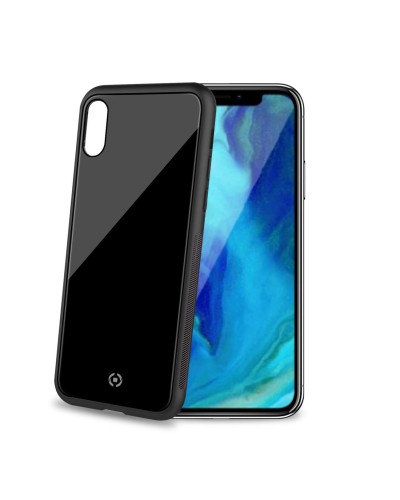DIAMOND - Cover rigida in vetro temperato anti-graffio e bordi in TPU colore nero compatibile con Apple iPhone Xs Max