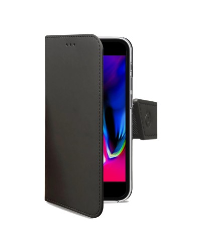 WALLY - Custodia a libro in pelle sintetica con chiusura flap magnetico, slot per carte e funzione stand colore nero per Apple 