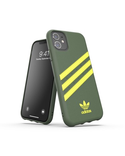 ADIDAS ORIGINALS - Cover SAMBA in TPU+Poliuretano con bordi rialzati di colore verde con strisce gialle compatibile con Apple i
