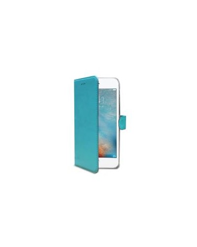 WALLY - Custodia a libro in pelle sintetica con chiusura flap magnetico, slot per carte e funzione stand colore azzurro per App