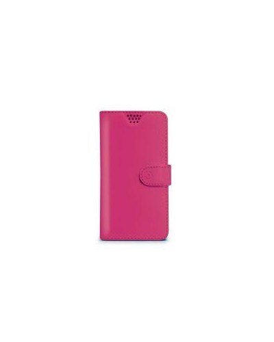 WALLYUNI - Custodia universale a libro colore fucsia con sistema fissaggio adesivo compatibile con gli smartphone da 4.5" a 5" 