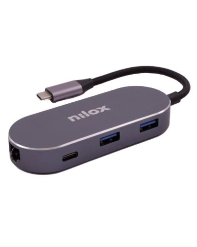 NILOX TECH - Mini docking station con porta USB-C, HDMI 4K, 3 porte USB 3.2, RJ45, tecnologia Power Delivery