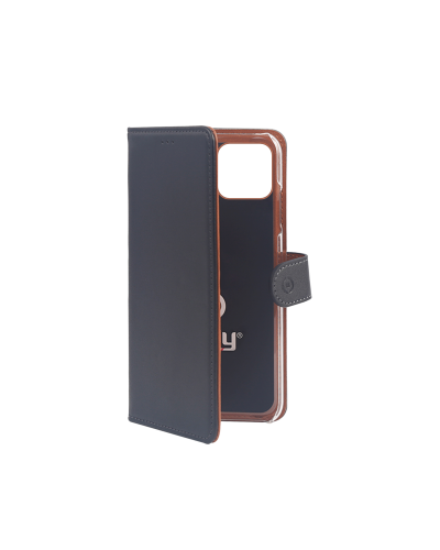WALLY - Custodia a libro in pelle sintetica con chiusura flap magnetico, slot per carte e funzione stand colore nero compatibil