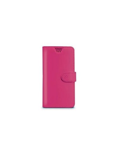 WALLYUNI - Custodia universale a libro colore fucsia con sistema fissaggio adesivo compatibile con gli smartphone da 5.5" a 6" 