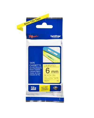 Nastro Brother TZe-611 6mm nero/giallo